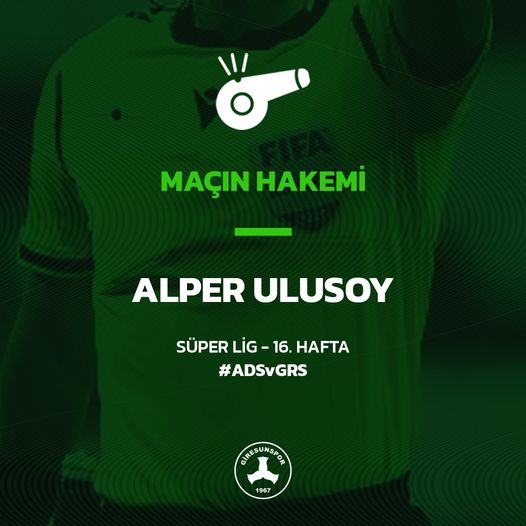 Giresunspor- Adana Demirspor maçında Hakem Alper Ulusoy Düdük Çalacak