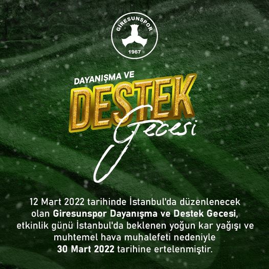 Giresunspor Dayanışma Ve Destek Gecesi Ertelendi