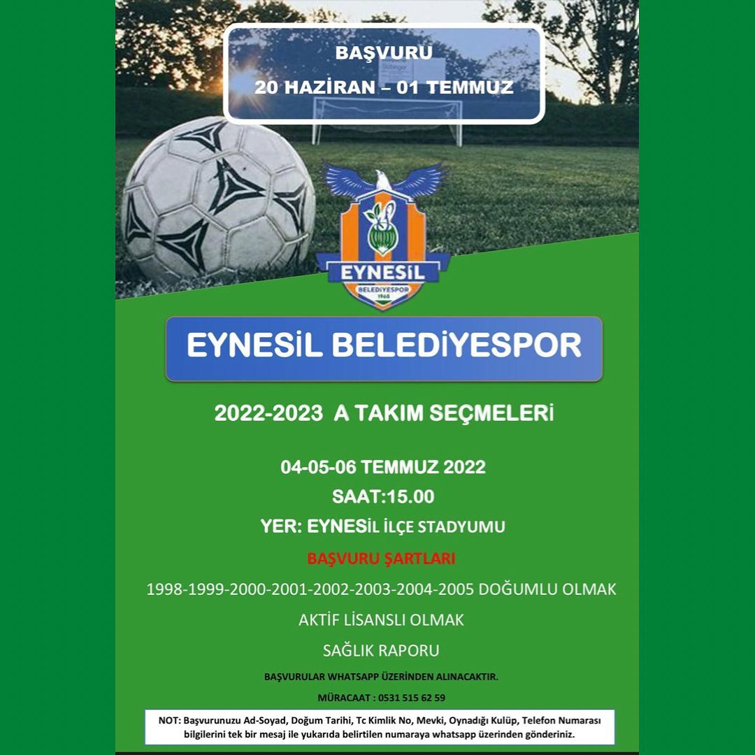 Eynesil Belediyespor A Takım Seçmeleri Başlıyor 