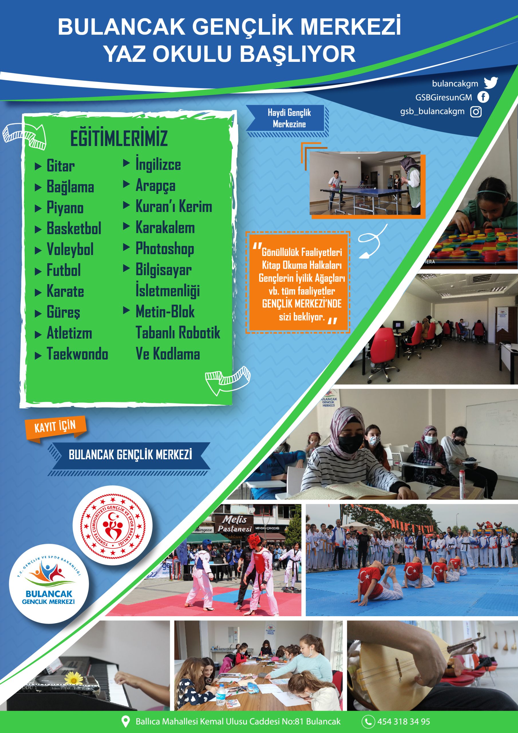 Bulancak Gençlik Merkezi Yaz Okulları Başlıyor
