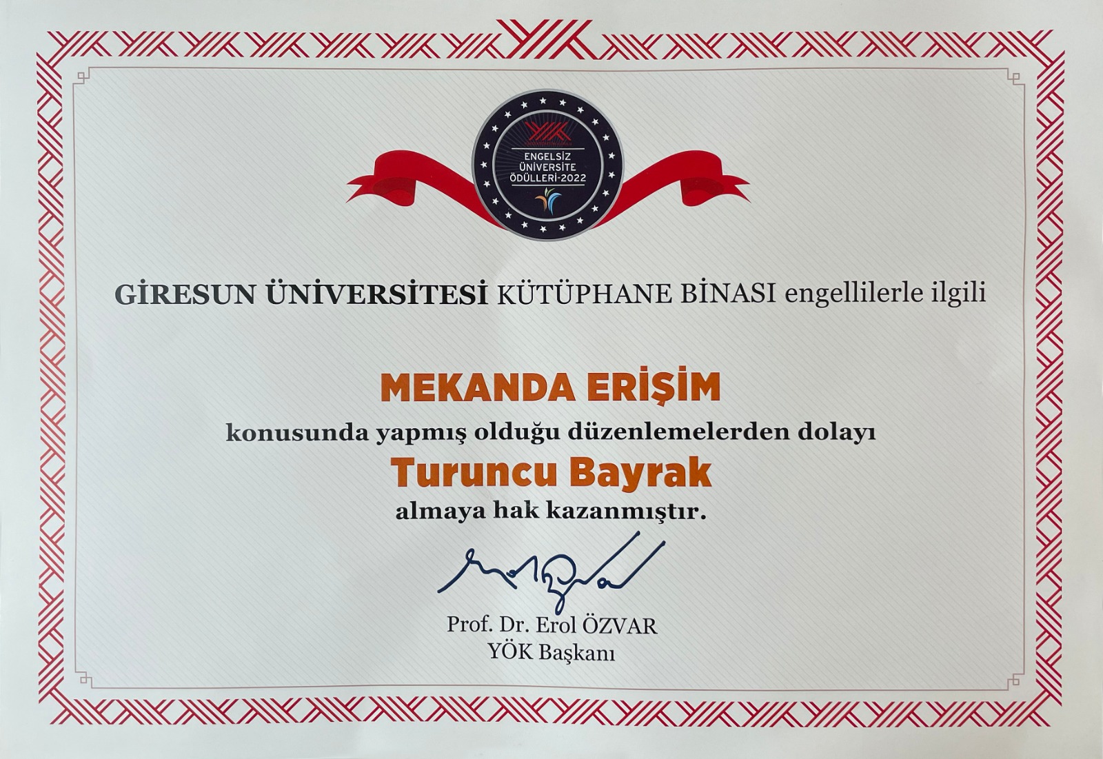 Giresun Üniversitesi’ne Engelsiz Üniversite Ödülü