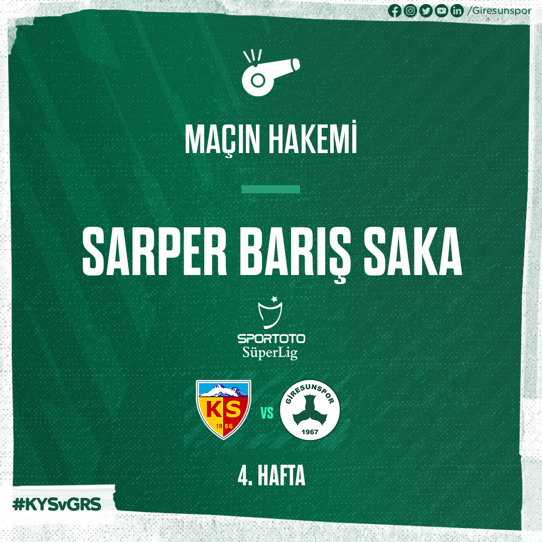 Y. Kayserispor Maçını Hakem Saka Yönetecek