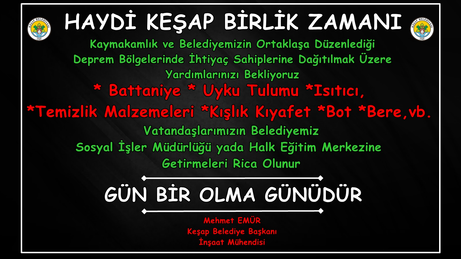 “Haydi Keşap, Gün Birlik Olma Gündür, Depremin Yaralarını Birlikte Saralım”