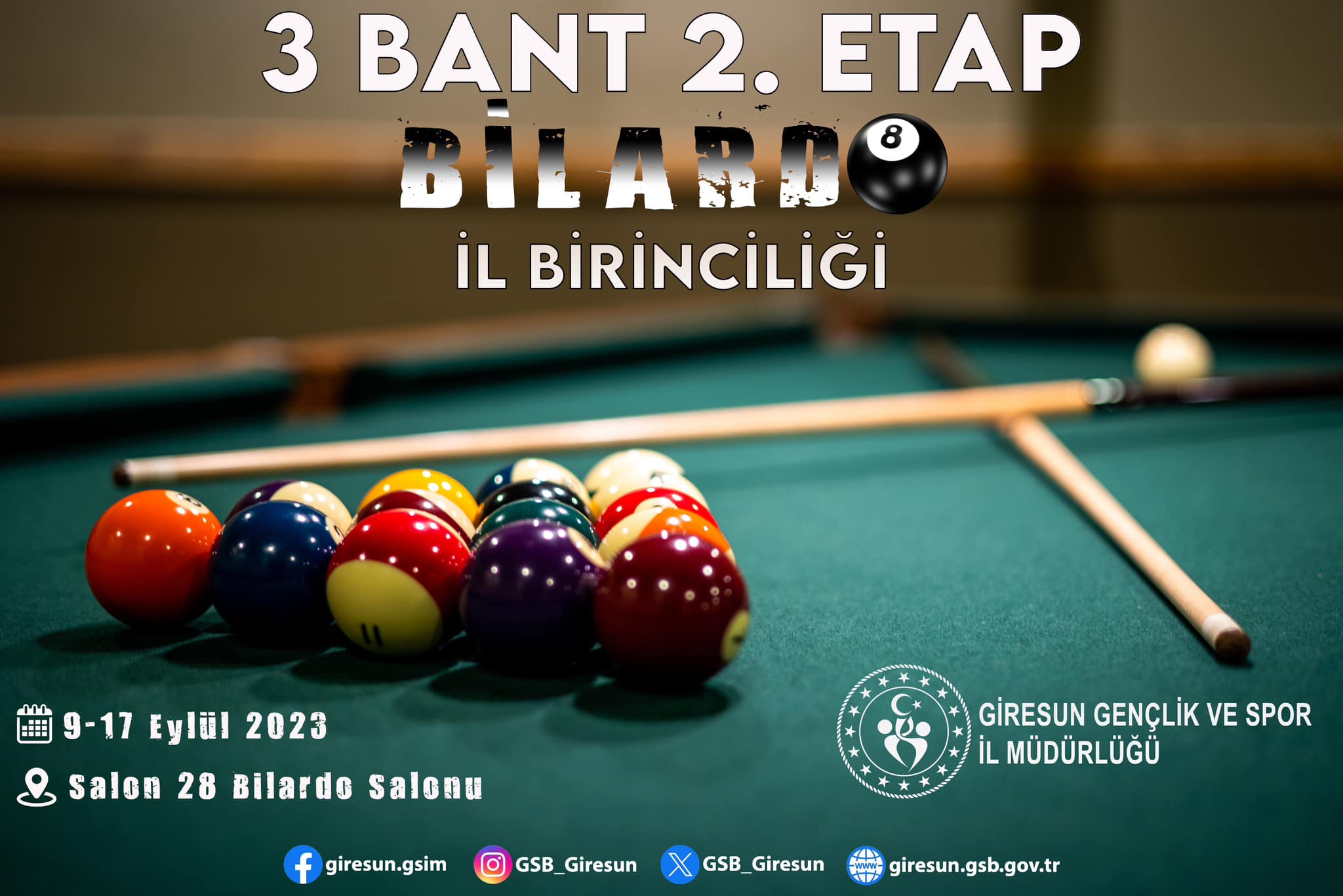 3 Bant 2.Etap Bilardo Giresun İl Birinciliği Düzenleniyor