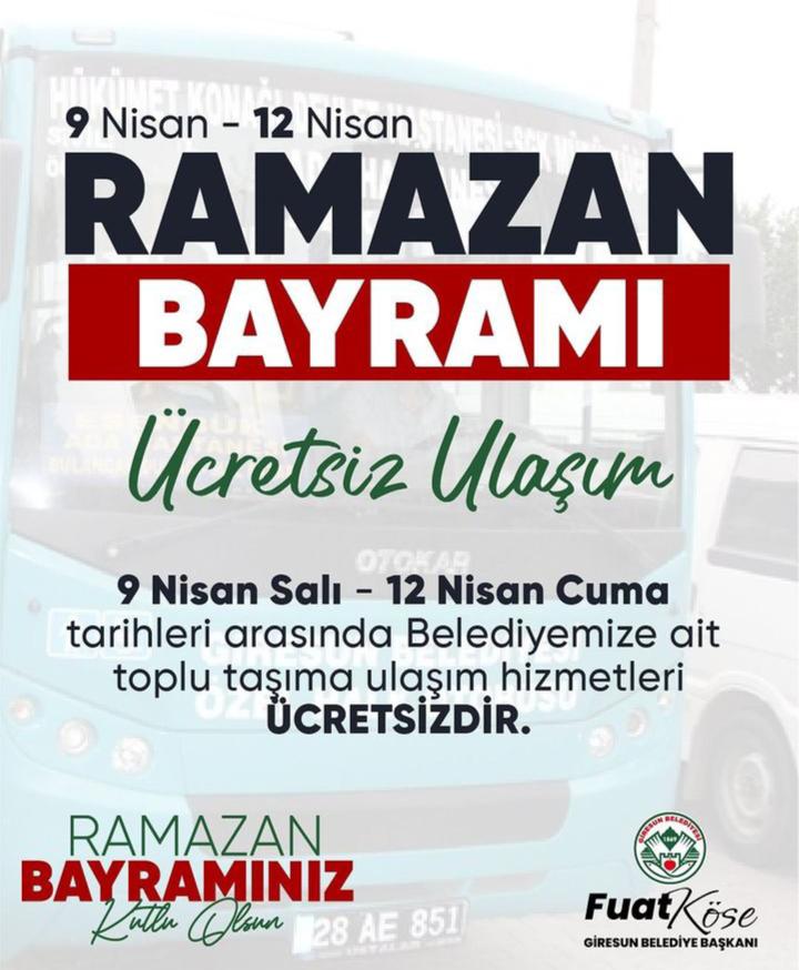 BAYRAM BOYUNCA ÜCRETSİZ ULAŞIM HİZMETİ