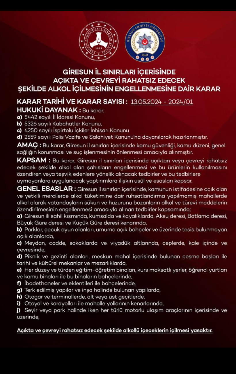Giresun Valiliğinden Alınan Karar