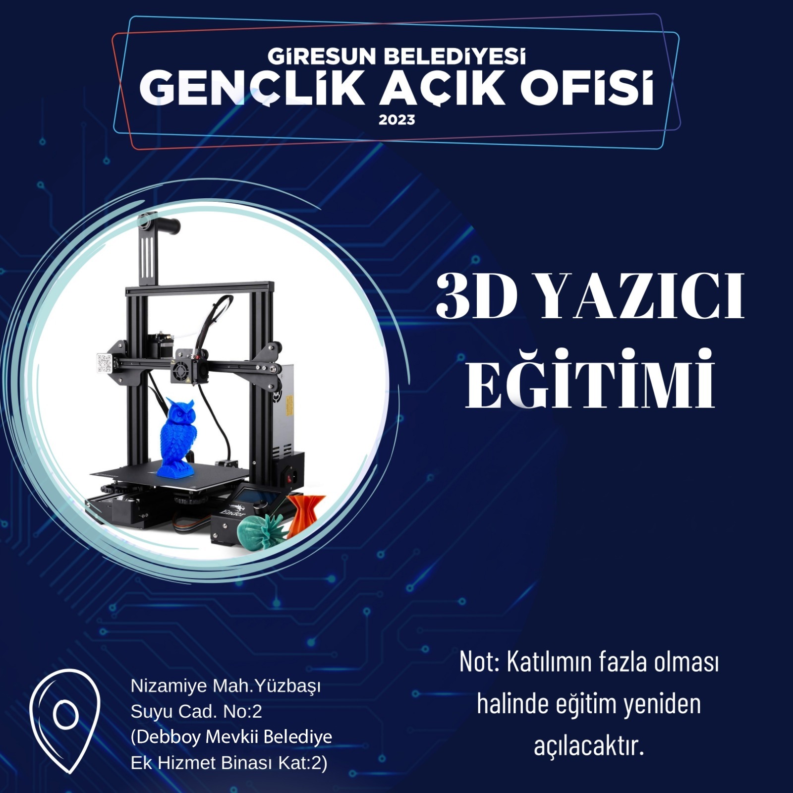 BELEDİYE GENÇLİK AÇIK OFİSİ TARAFINDAN 3D YAZICI EĞİTİMİ DÜZENLENİYOR GENÇLER BU EĞİTİM KAÇMAZ
