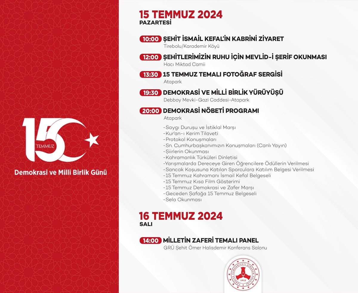 15 TEMMUZ DEMOKRASİ VE MİLLİ BİRLİK GÜNÜ PROGRAMI BELLİ OLDU
