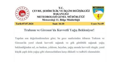Trabzon ve Giresun”da Kuvvetli Sağanak Yağış Bekleniyor