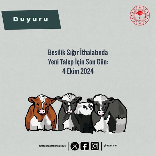 BESİLİK SIĞIR İTHALATINDA YENİ TALEP İÇİN SON GÜN: 4 EKİM 2024