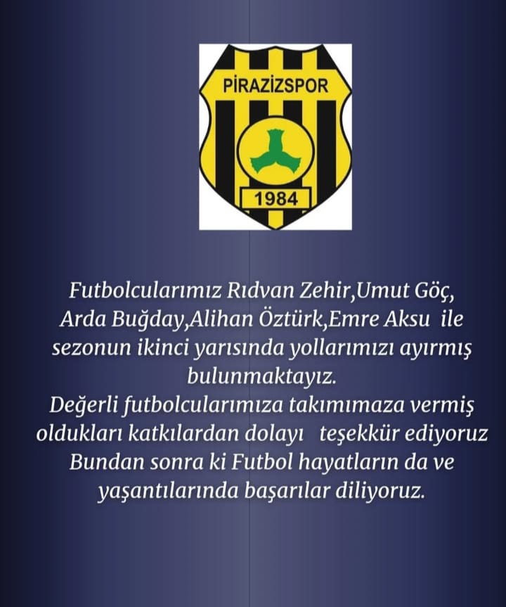 PİRAZİZSPOR’dan AYRILIK AÇIKLAMASI