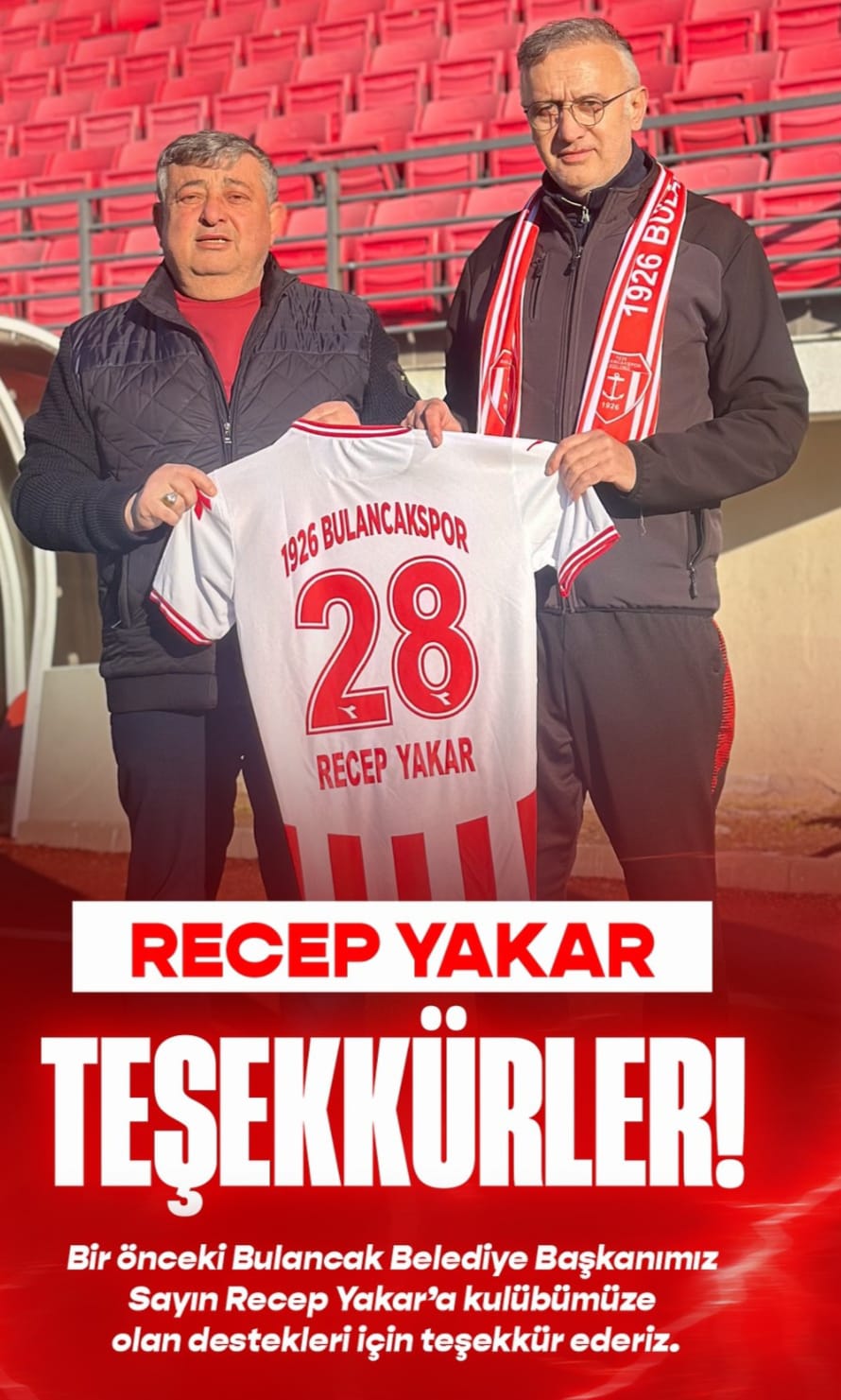 BULANCAKSPOR’dan RECEP YAKAR’a TEŞEKKÜR