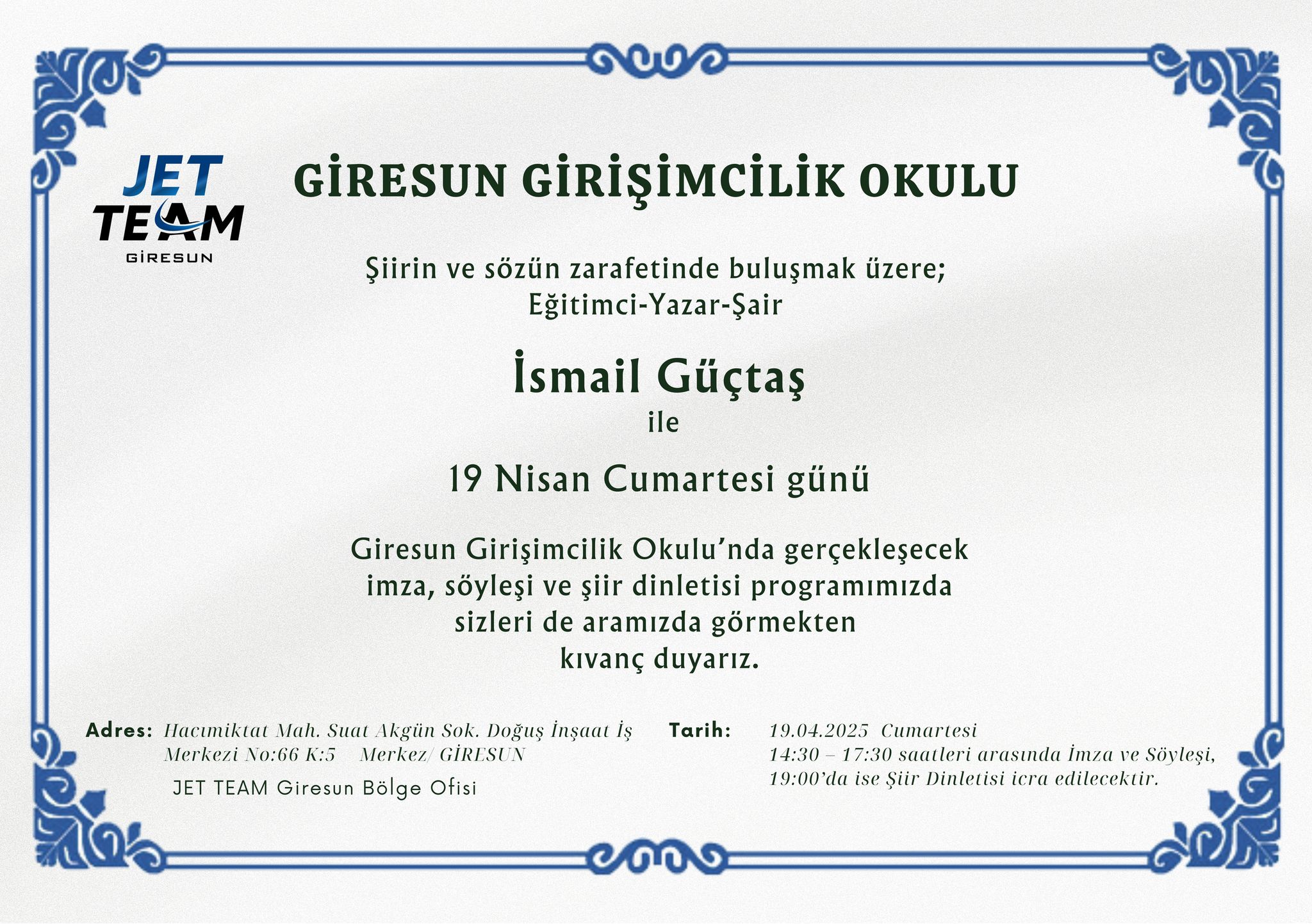 GİRESUN GİRİŞİMCİLİK OKULU’NDAN EDEBİYAT DOSTLARINA DAVET