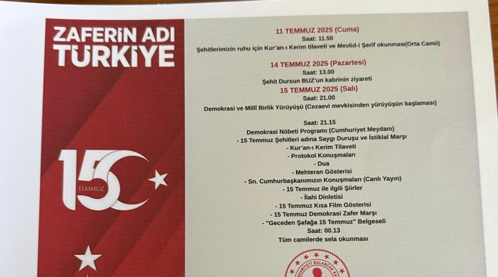 BULANCAK’ta 15 TEMMUZ ANMA PROGRAMI