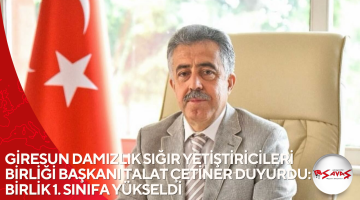 GİRESUN DAMIZLIK SIĞIR YETİŞTİRİCİLERİ BİRLİĞİ BAŞKANI TALAT ÇETİNER DUYURDU: BİRLİK 1. SINIFA YÜKSELDİ