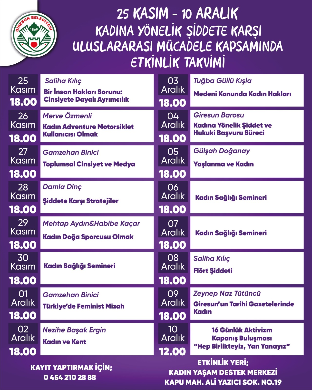 GİRESUN BELEDİYESİ’NDEN KADINA YÖNELİK ŞİDDETE KARŞI 16 GÜNLÜK ETKİNLİK TAKVİMİ