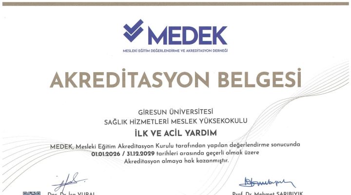 GİRESUN ÜNİVERSİTESİ’NDE BİR İLK: SAĞLIK HİZMETLERİ MYO’YA AKREDİTASYON BELGESİ