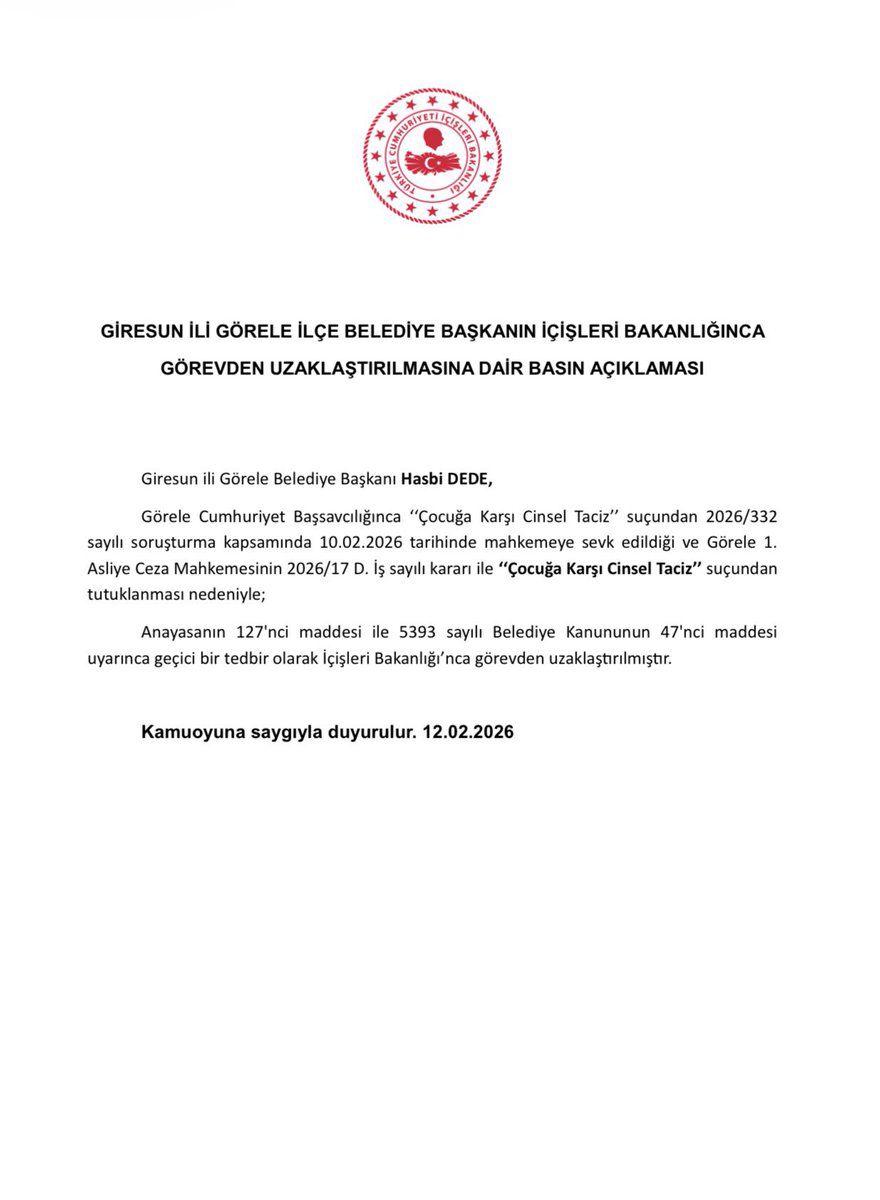 Görele Belediye Başkanı Hasbi Dede görevden uzaklaştırıldı